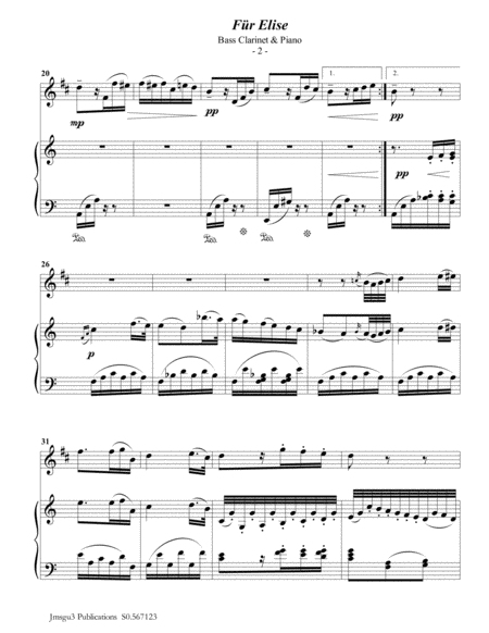 Beethoven Fr Elise For Bass Clarinet Piano Page 2