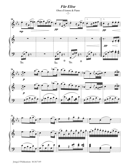 Beethoven Fr Elise For Oboe D Amore Piano Page 2