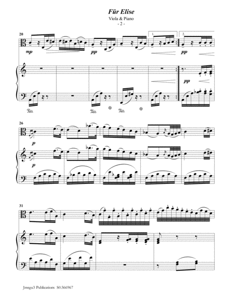 Beethoven Fr Elise For Viola Piano Page 2