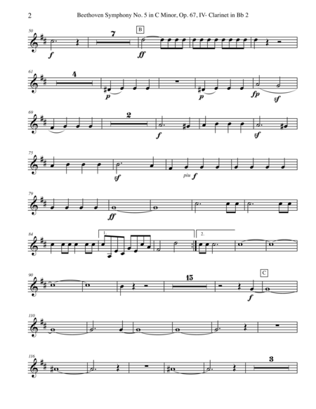 Beethoven Symphony No 5 Movement Iv Clarinet In Bb 2 Transposed Part Op 67 Page 2