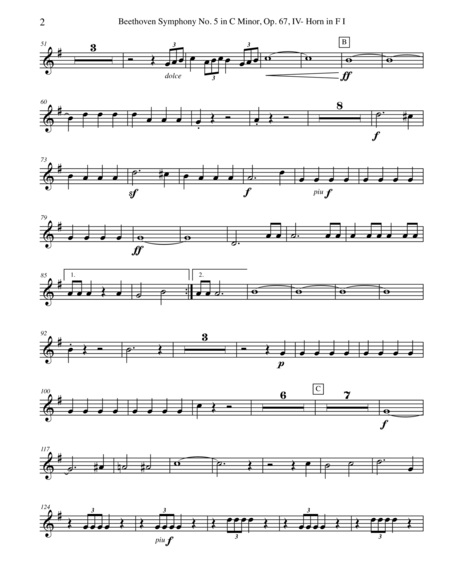 Beethoven Symphony No 5 Movement Iv Horn In F 1 Transposed Part Op 67 Page 2