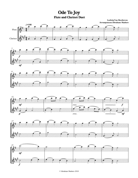 Beethovens Ode To Joy Flute Clarinet Duet Three Tonalities Included Page 2
