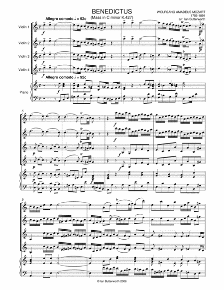 Benedictus Mass In C Minor For 4 Violins And Piano Page 2