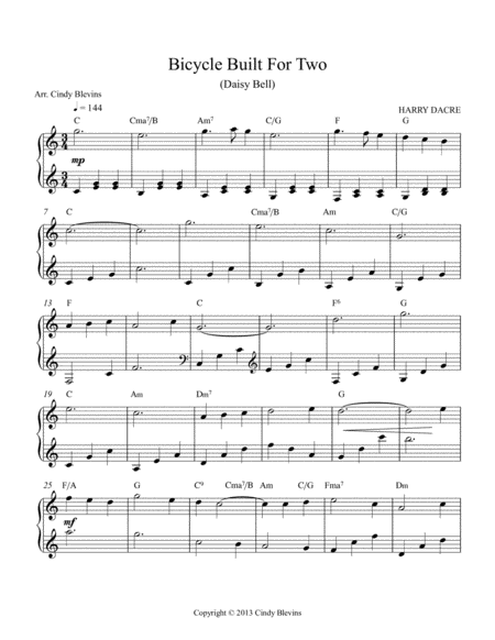 Bicycle Built For Two Arranged For Double Strung Harp From My Book 24 Folk Songs For Double Strung Harp Page 2