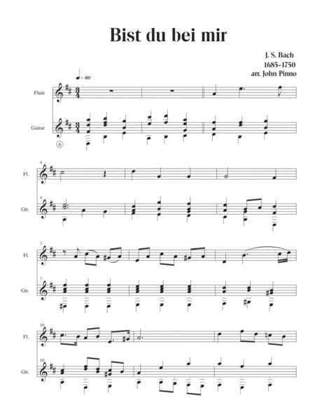 Bist Du Bei Mir Js Bach Arranged For Flute Violin Oboe And Guitar By John Pinno Page 2