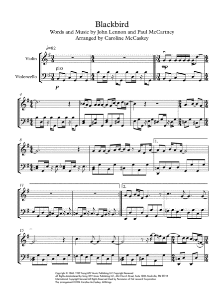 Blackbird Violin And Cello Duet Page 2