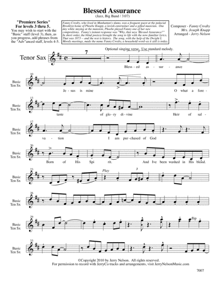 Blessed Assurance Arrangements Level 3 5 For Tenor Sax Written Accomp Hymn Page 2