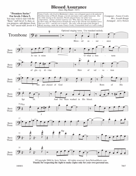 Blessed Assurance Arrangements Level 3 5 For Trombone Written Accomp Hymn Page 2