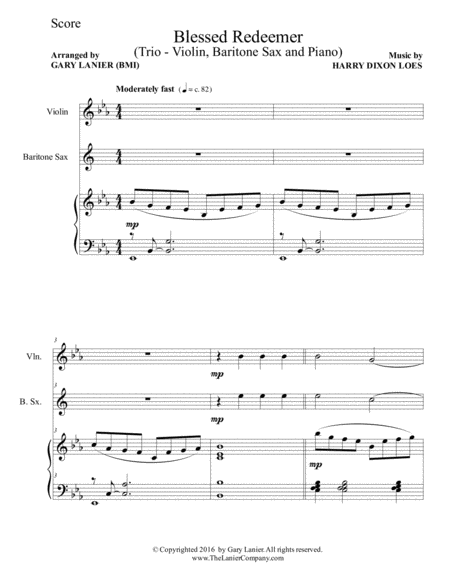 Blessed Redeemer Trio Violin Baritone Sax Piano With Score And Parts Page 2