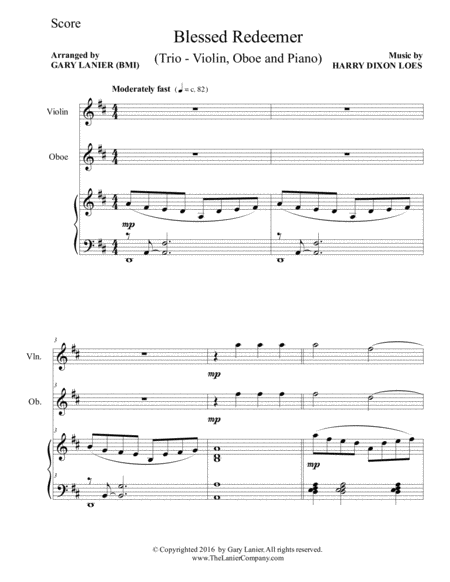 Blessed Redeemer Trio Violin Oboe Piano With Score And Parts Page 2