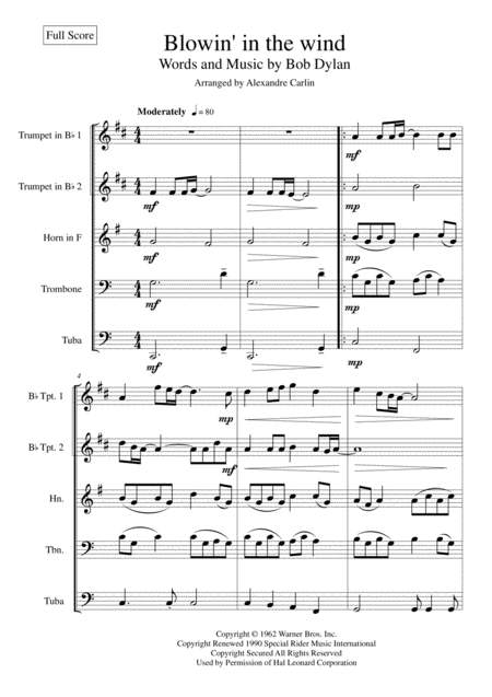 Blowin In The Wind Brass Quintet Page 2