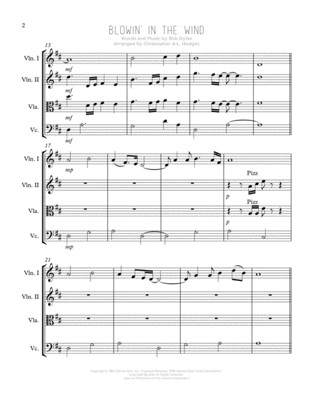 Blowin In The Wind For String Quartet Page 2