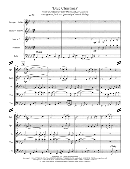 Blue Christmas For Brass Quintet Page 2