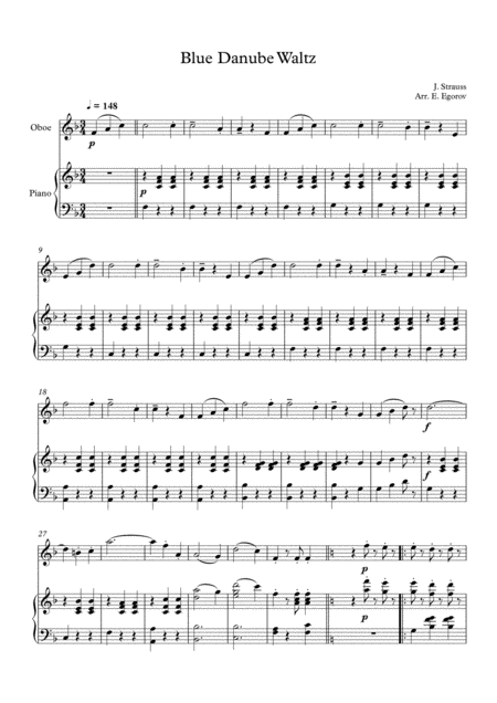 Blue Danube Waltz Johann Strauss Jr For Oboe Piano Page 2