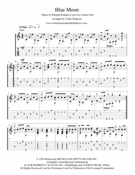 Blue Moon For Guitar With Tab Swing Version In C May Page 2