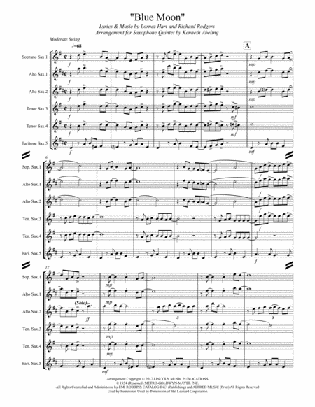 Blue Moon For Saxophone Quintet Sattb And Aattb Page 2