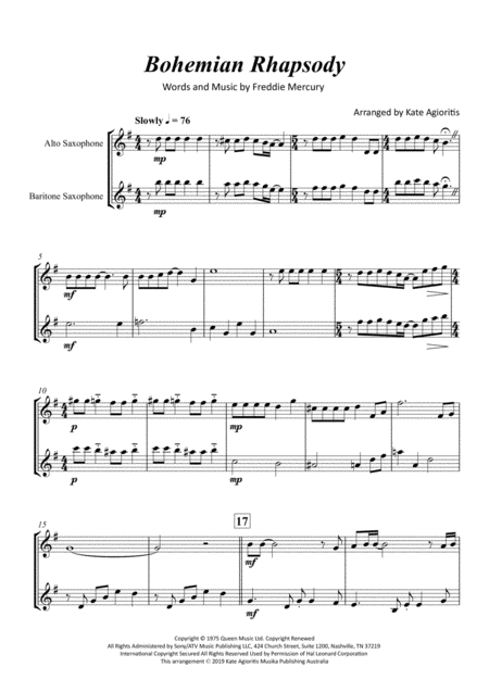 Bohemian Rhapsody For Alto And Baritone Saxophone Duet Page 2