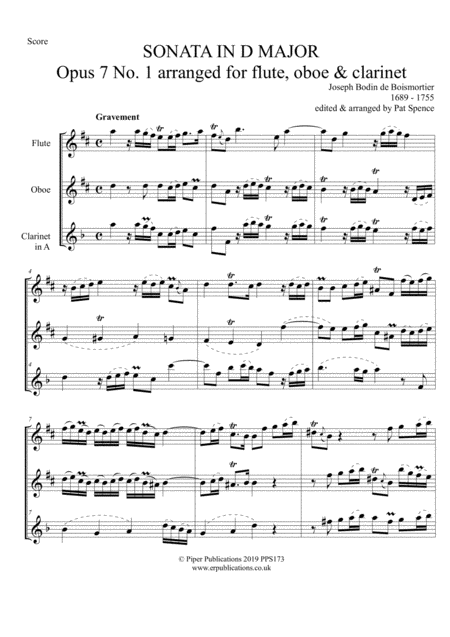 Boismortier Sonata No 1 In D Major Opus 7 No 1 For Flute Oboe Clarinet In A Page 2