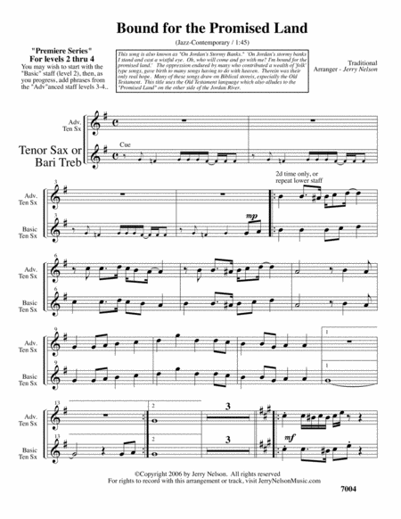 Bound For The Promised Land Arrangements Level 2 4 For Tenor Sax Written Accomp Page 2