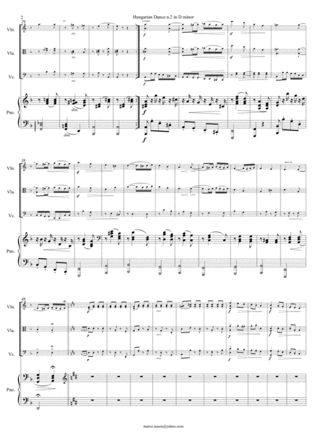 Brahms Hungarian Dance N 2 In D Minor For Piano Quartet Page 2