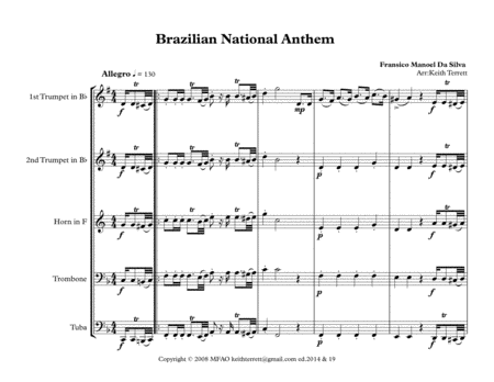 Brazillian National Anthem For Brass Quintet Mfao World National Anthem Series Page 2