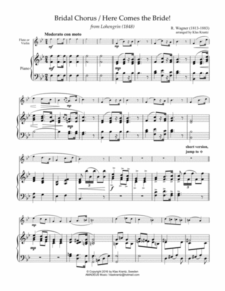 Bridal Chorus Here Comes The Bride For Flute Or Violin And Piano Easy Page 2