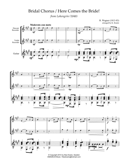 Bridal Chorus Here Comes The Bride For Recorder Duet And Guitar Page 2