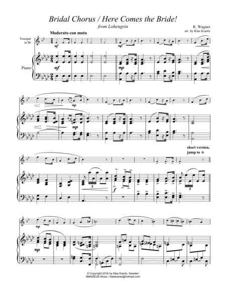 Bridal Chorus Here Comes The Bride For Trumpet In Bb And Easy Piano Ab Major Page 2