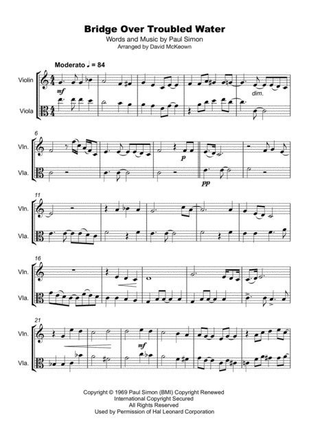 Bridge Over Troubled Water Violin And Viola Duet Page 2