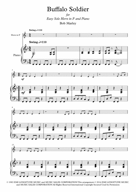 Buffalo Soldier For Easy Solo Horn In F And Piano Page 2