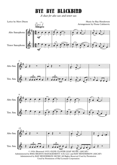 Bye Bye Blackbird Duet For Alto Sax And Tenor Sax Page 2