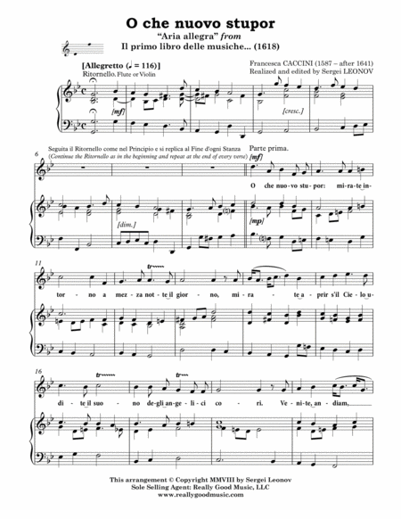 Caccini Francesca O Che Nuovo Stupor Aria Arranged For Voice And Piano G Minor Page 2