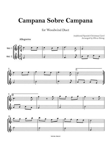 Campana Sobre Campana Spanish Christmas Carol For Woodwind Duet Page 2