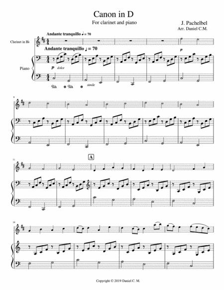 Canon In D For B Flat Clarinet And Piano Page 2