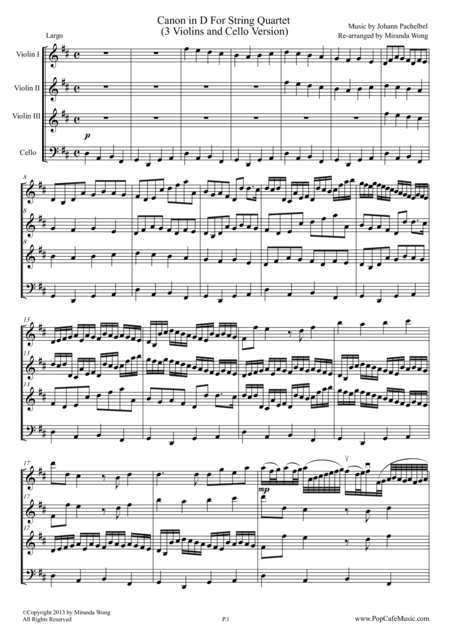 Canon In D String Quartet 3 Violins Cello Wedding Version Page 2