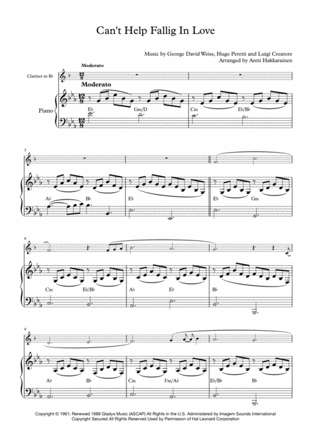 Cant Help Falling In Love Clarinet Piano Page 2