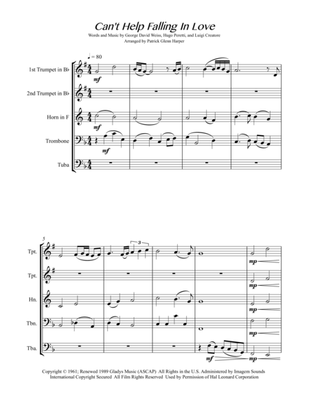 Cant Help Falling In Love For Brass Quintet Page 2