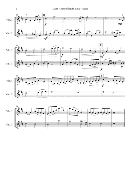 Cant Help Falling In Love For Two Violins Page 2