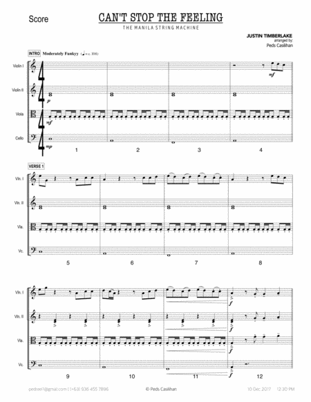 Cant Stop The Feeling String Quartet Page 2