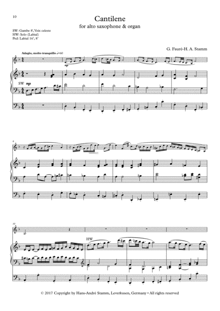 Cantilene For Alto Saxophone Organ By Faur Stamm Page 2