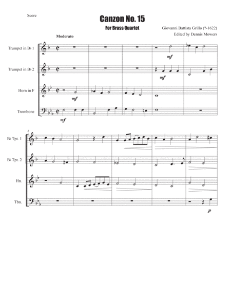 Canzon No 15 For Brass Quartet Giovanni Battista Grillo Page 2