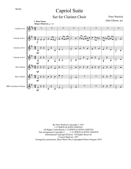 Capriol Suite Peter Warlock For Clarinet Choir Page 2