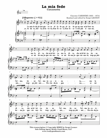 Carissimi Giacomo La Mia Fede Canzonetta For Voice Soprano Tenor And Piano G Minor Page 2