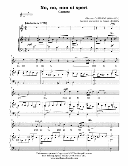 Carissimi Giacomo No No Non Ti Speri Cantata For Voice Soprano Tenor And Piano D Minor Page 2