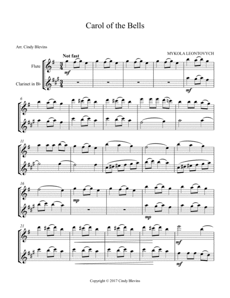 Carol Of The Bells Arranged For Flute And Bb Clarinet Page 2