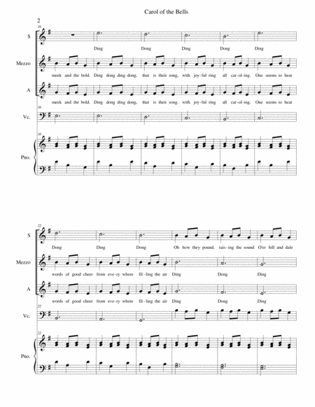 Carol Of The Bells Ssa Cello Piano Page 2