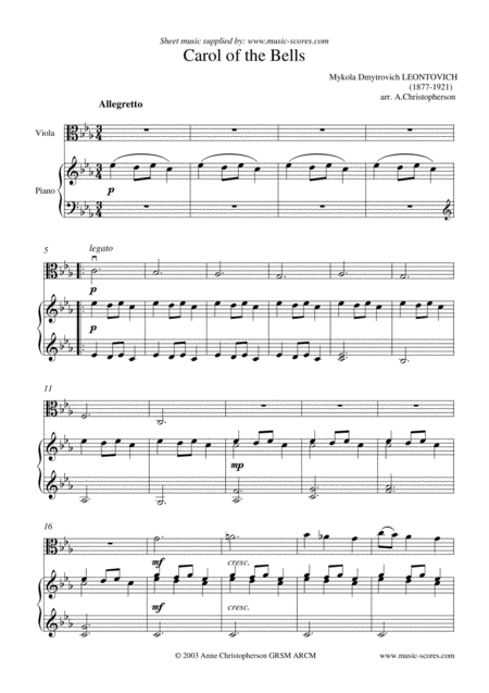 Carol Of The Bells Viola And Piano Page 2
