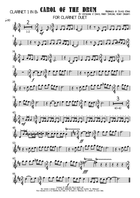 Carol Of The Drum For 2 Clarinets Page 2