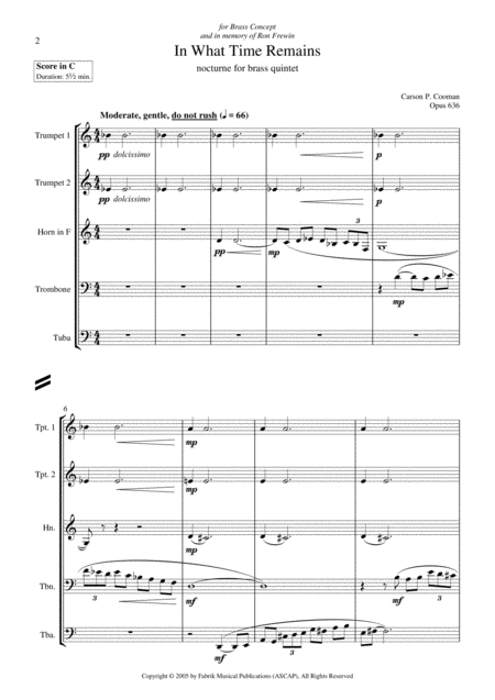 Carson Cooman In What Time Remains 2005 Nocturne For Brass Quintet Page 2