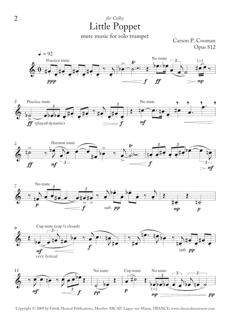 Carson Cooman Little Poppet 2009 Mute Music For Solo Trumpet Page 2